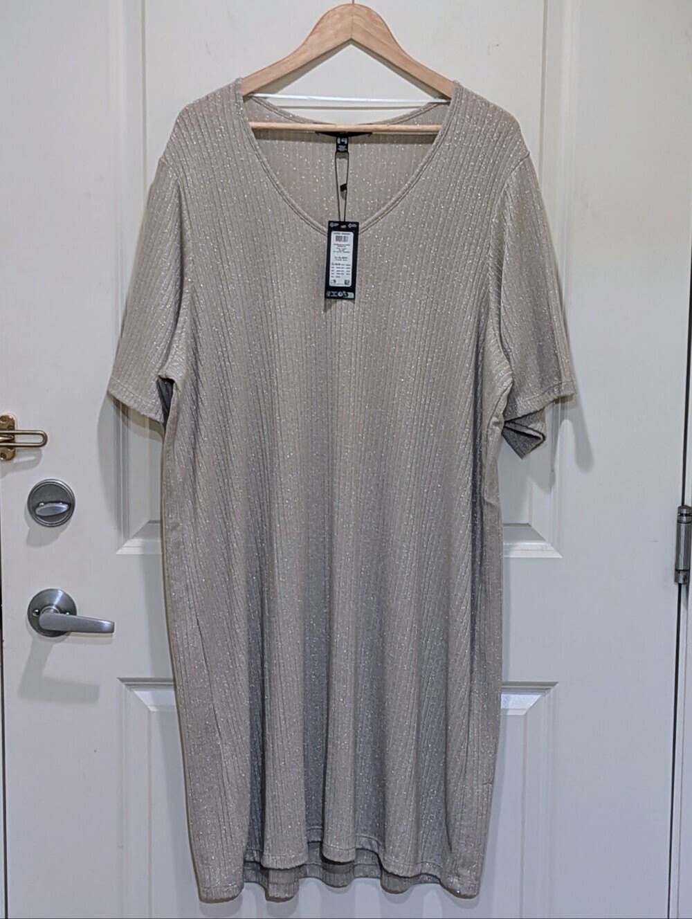 NWT Vero Moda 3X Grey and Silver Sparkly Knit Short Sleeve Sweater Dress